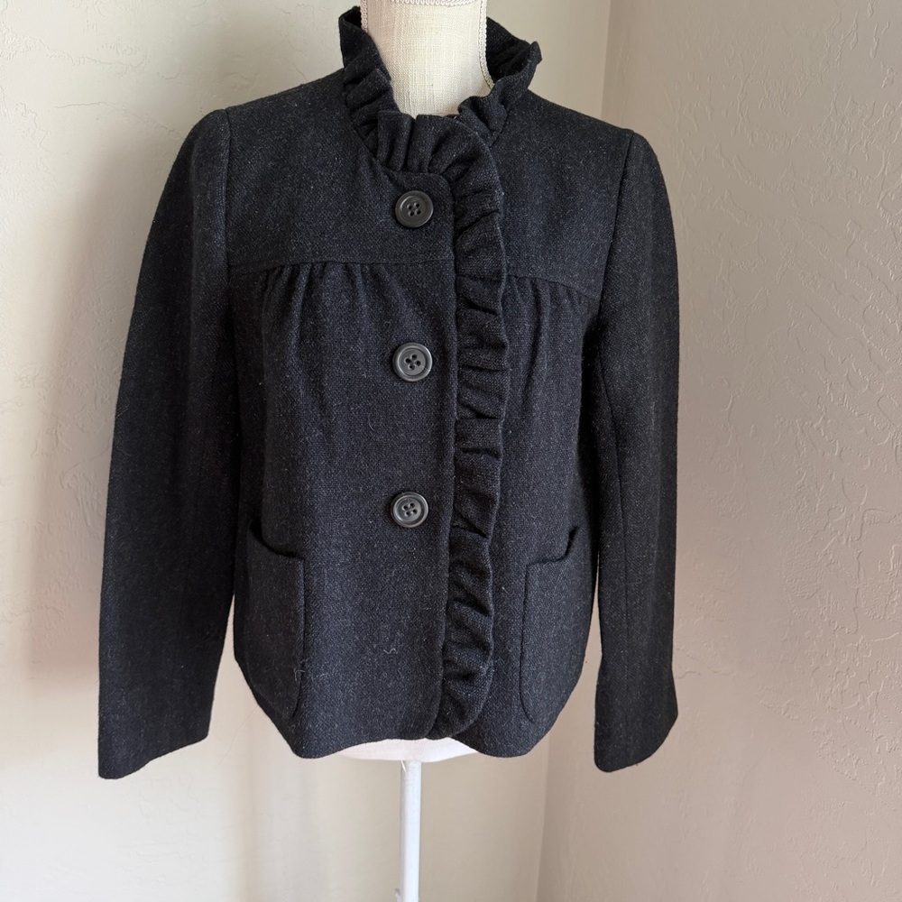 J. Crew Jacket Women's Black  Charcoal Wool Classic Jacket Size 8